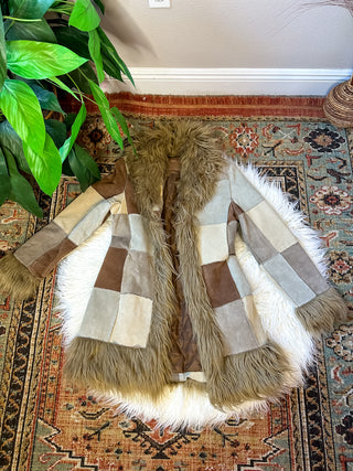 PATCHWORK FAUX FUR TRIM COAT
