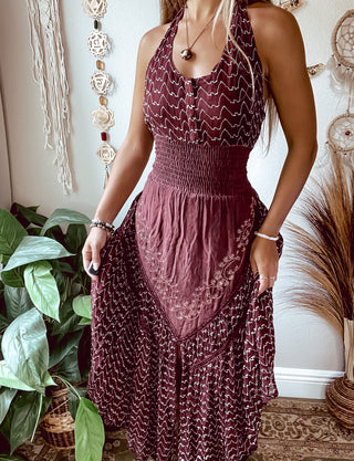BURGUNDY EMBROIDERED PIXIE DRESS