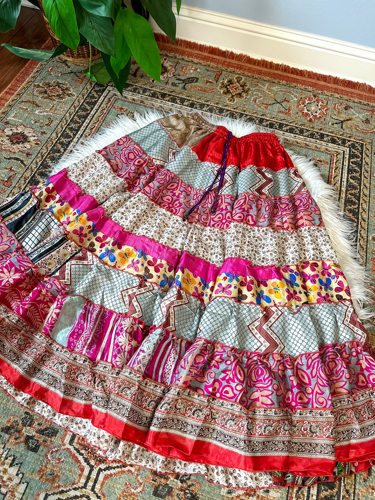 PATCHWORK TIERED SKIRT