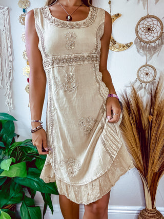 NUDE EMBROIDERED DRESS