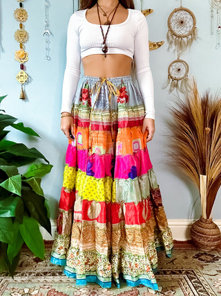 PATCHWORK TIERED SKIRT