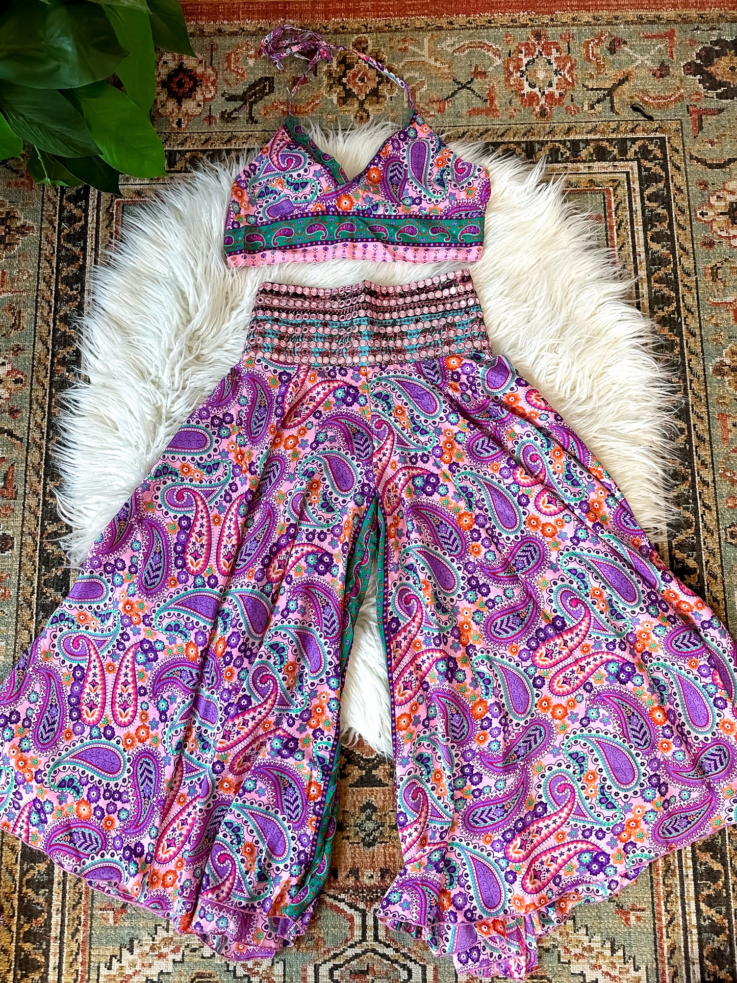 SILK HALTER TOP & PANTS SET