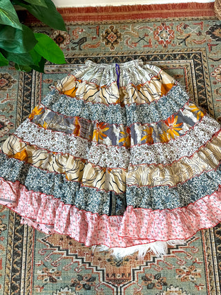 PATCHWORK TIERED SKIRT
