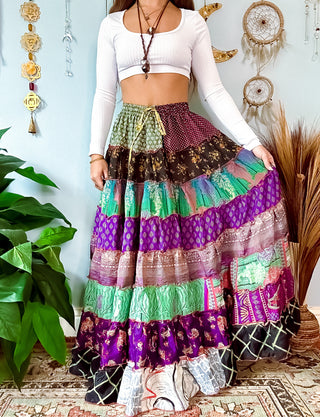 PATCHWORK TIERED SKIRT