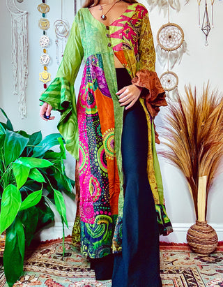 TILY PATCHWORK DUSTER - OLIVE