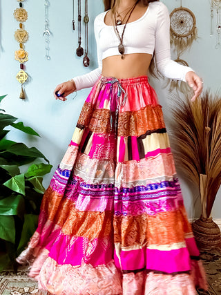 PATCHWORK TIERED SKIRT