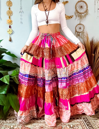 PATCHWORK TIERED SKIRT