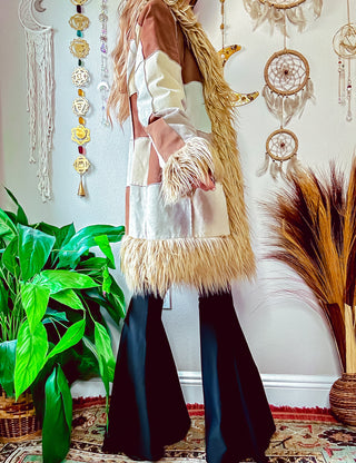 PATCHWORK FAUX FUR TRIM COAT