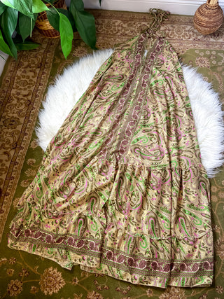 GREEN PAISLEY TIERED DRESS