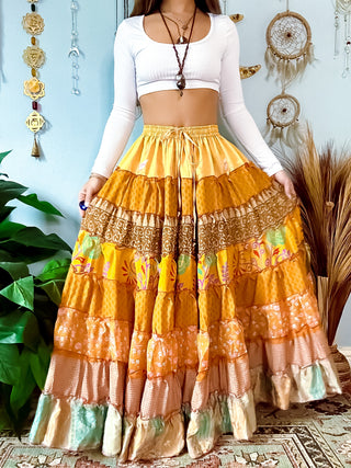 PATCHWORK TIERED SKIRT