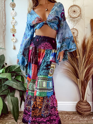 SMOCKED PATCHWORK SKIRT