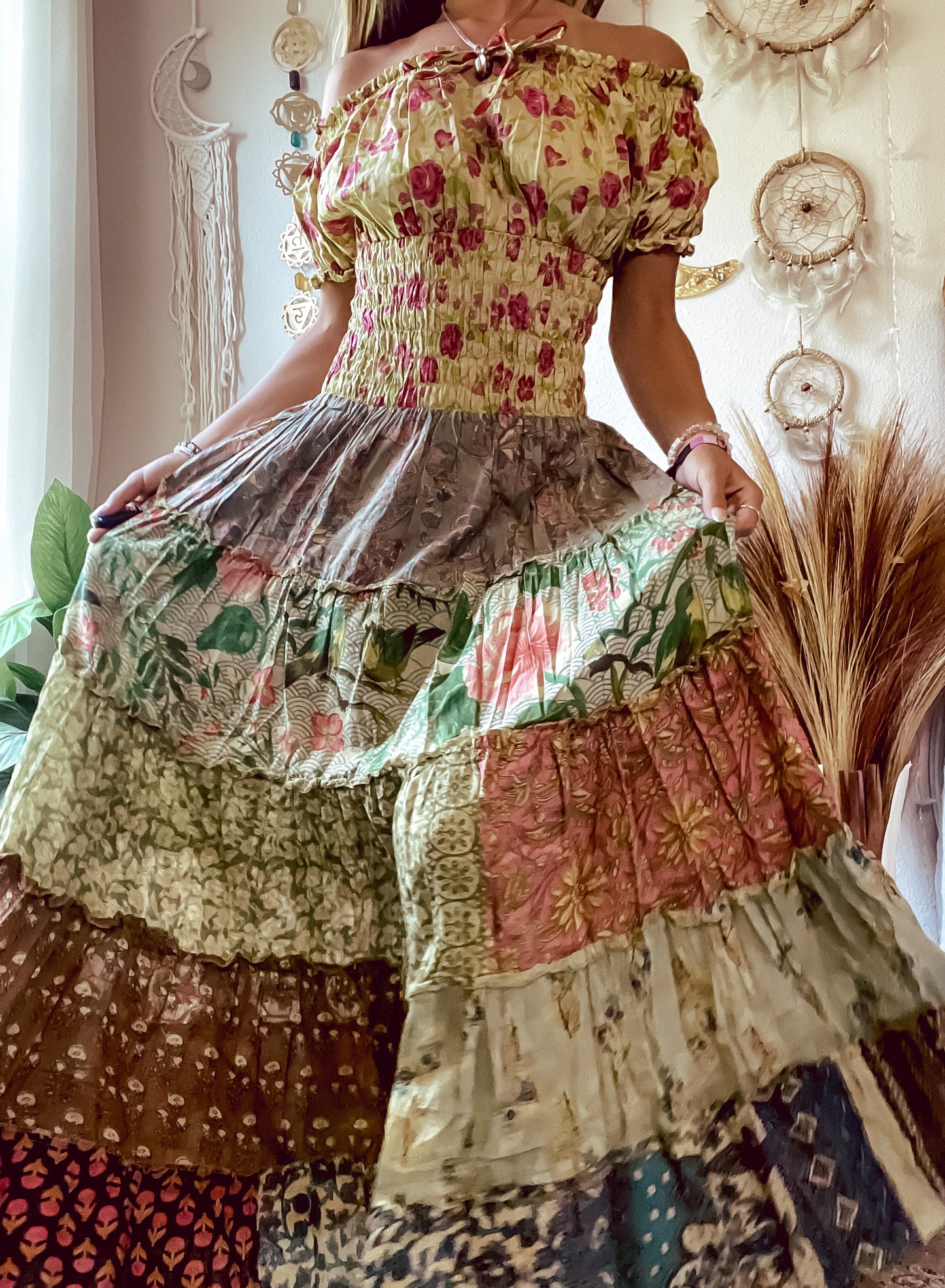 COTTAGECORE PATCHWORK TIERED DRESS