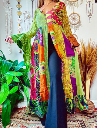 TILY PATCHWORK DUSTER - OLIVE