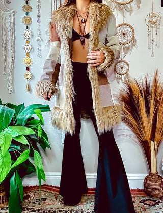 PATCHWORK FAUX FUR TRIM COAT