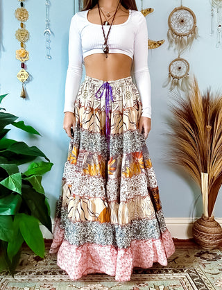 PATCHWORK TIERED SKIRT