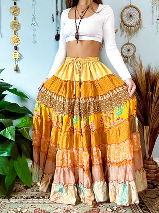 PATCHWORK TIERED SKIRT