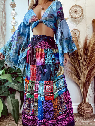 SMOCKED PATCHWORK SKIRT
