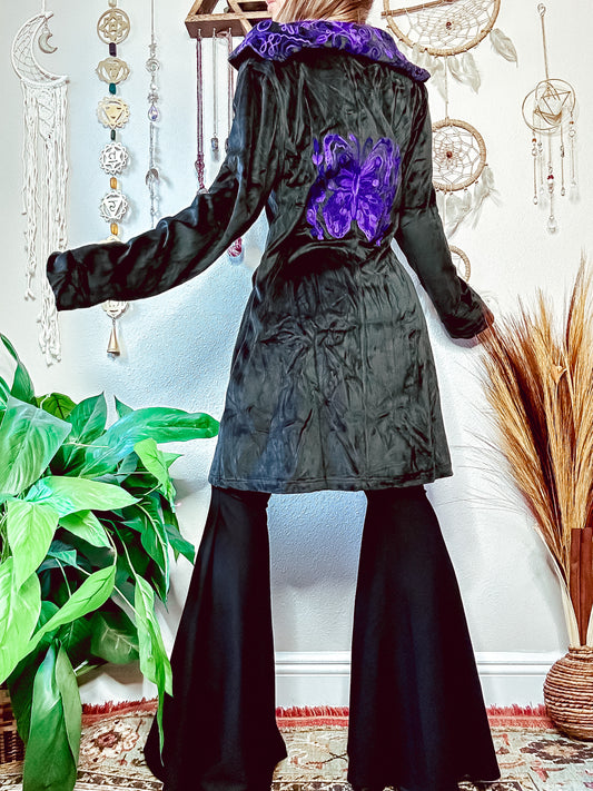 BUTTERFLY EMBROIDERED VELVET PIXIE COAT