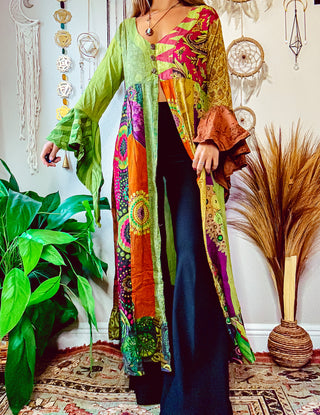 TILY PATCHWORK DUSTER - OLIVE