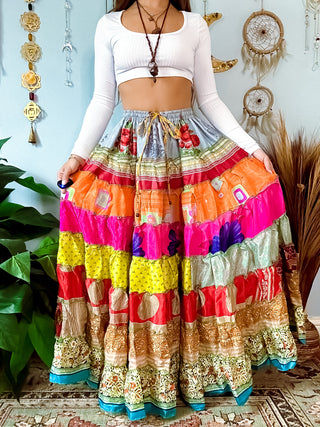 PATCHWORK TIERED SKIRT
