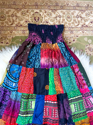 SMOCKED PATCHWORK SKIRT