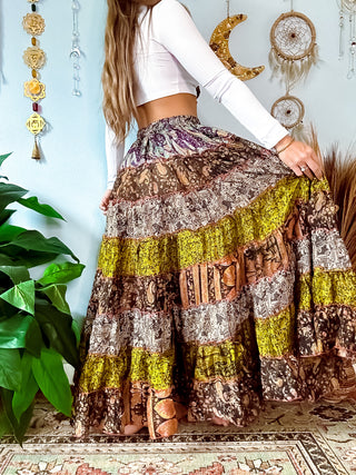 PATCHWORK TIERED SKIRT