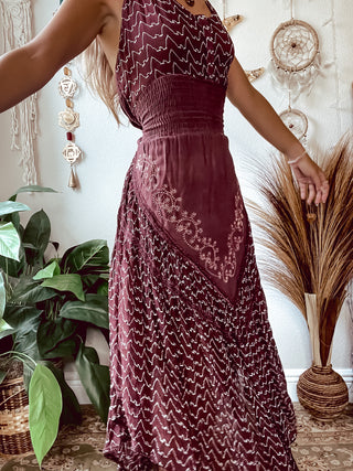 BURGUNDY EMBROIDERED PIXIE DRESS