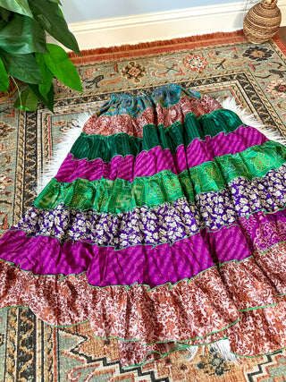 PATCHWORK TIERED SKIRT
