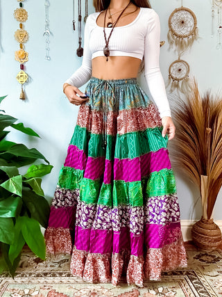 PATCHWORK TIERED SKIRT