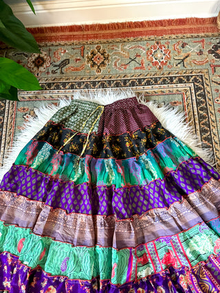 PATCHWORK TIERED SKIRT
