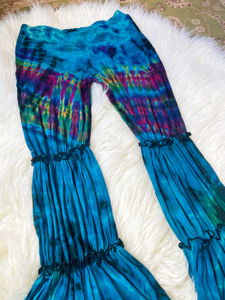 TURQUOISE TIERED FLARE PANTS