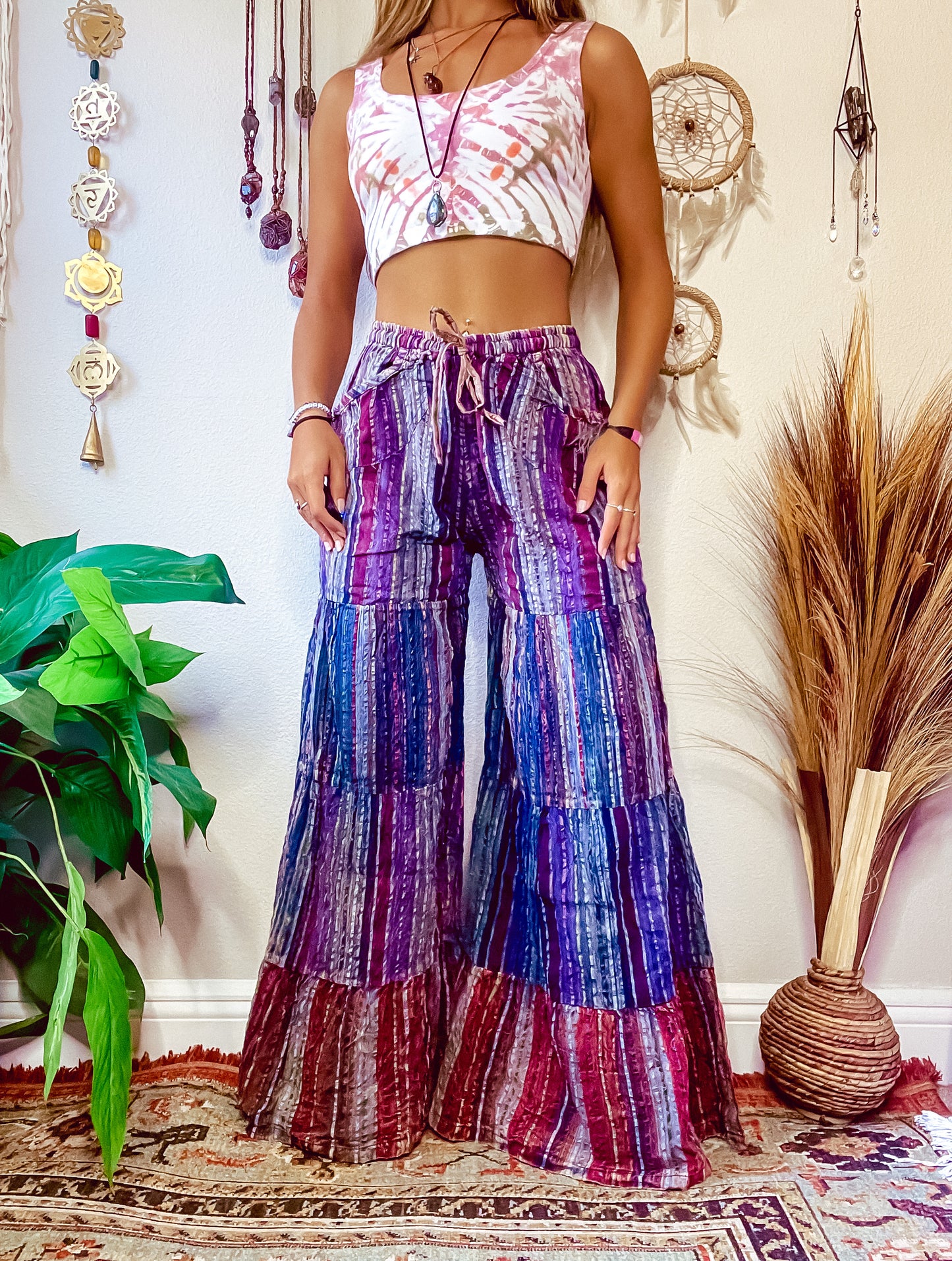 HUNTER PATCHWORK TIERED WIDE LEG TROUSERS