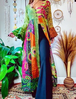 TILY PATCHWORK DUSTER - OLIVE