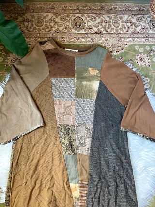 PATCHWORK BELL SLEEVE SLOUCH DRESS
