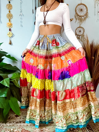 PATCHWORK TIERED SKIRT