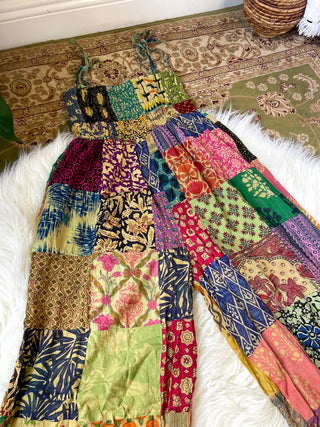 PATCHWORK CINCH LEG JUMPSUIT