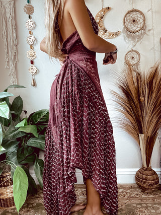 BURGUNDY EMBROIDERED PIXIE DRESS