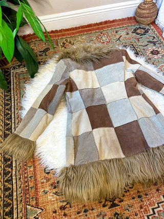 PATCHWORK FAUX FUR TRIM COAT
