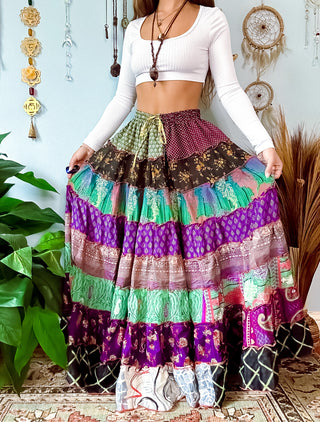 PATCHWORK TIERED SKIRT