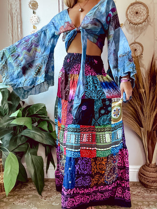 SMOCKED PATCHWORK SKIRT