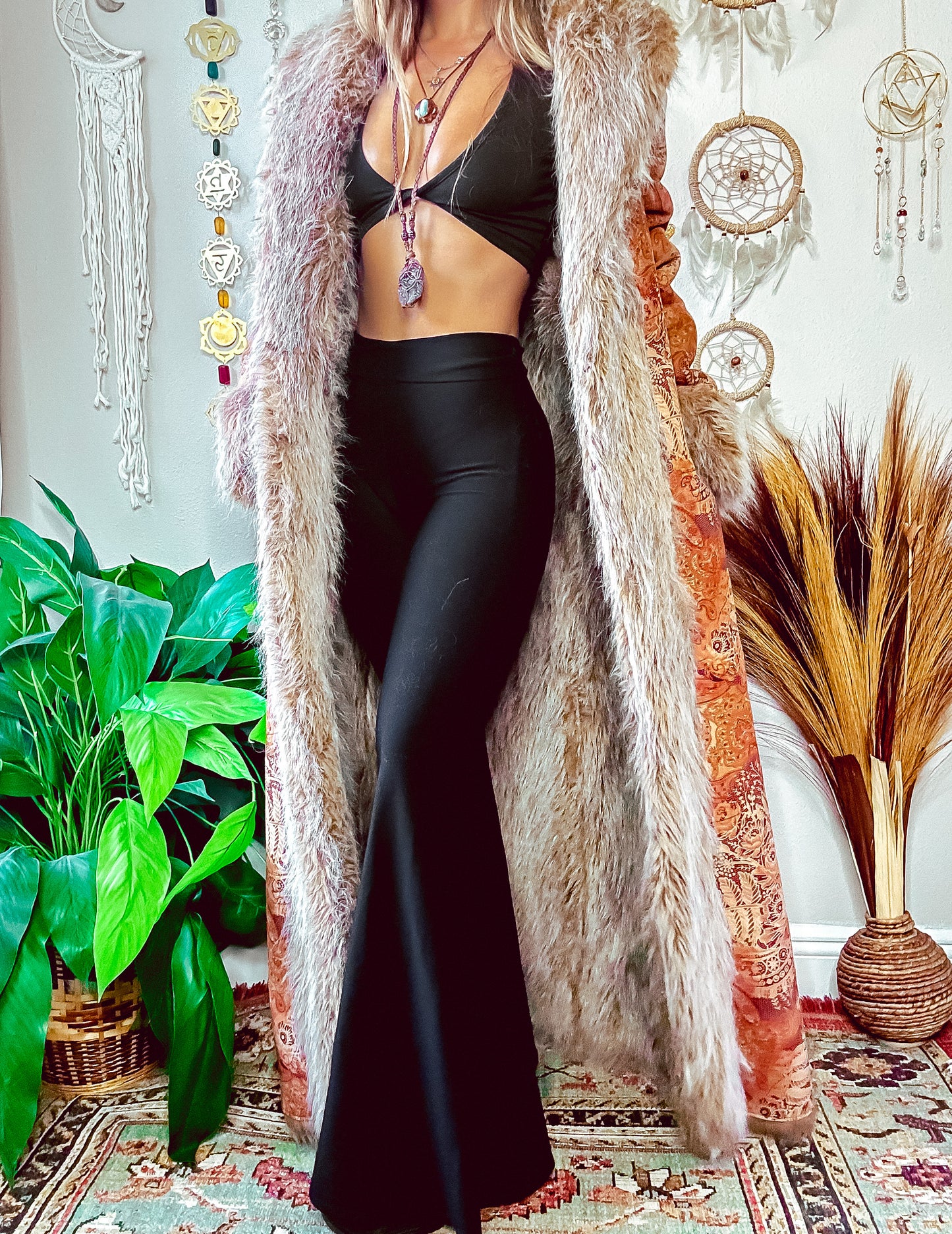 BOHO GODDESS FAUX FUR TRIM COAT