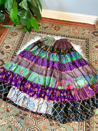 PATCHWORK TIERED SKIRT