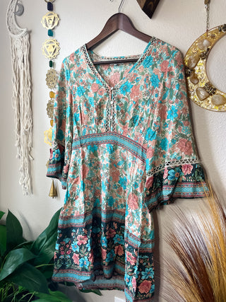 TURQUOISE & PEACH FLORAL DRESS