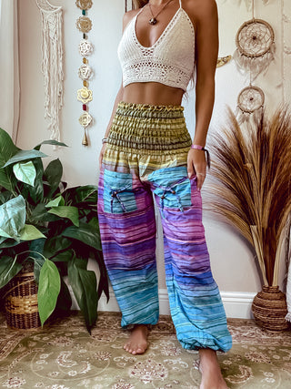 SMOCKED MULTICOLOR HAREM PANTS