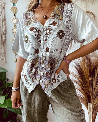 EMBROIDERED TIE BACK TOP