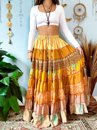 PATCHWORK TIERED SKIRT