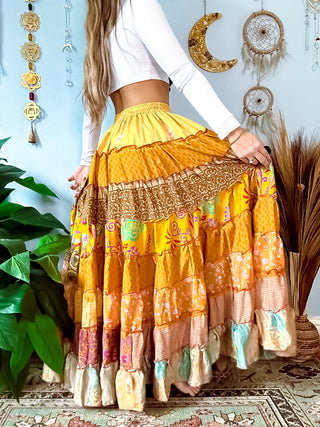 PATCHWORK TIERED SKIRT