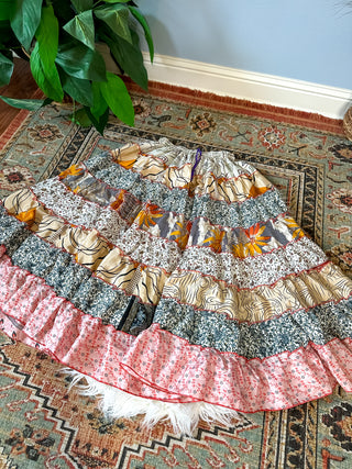 PATCHWORK TIERED SKIRT