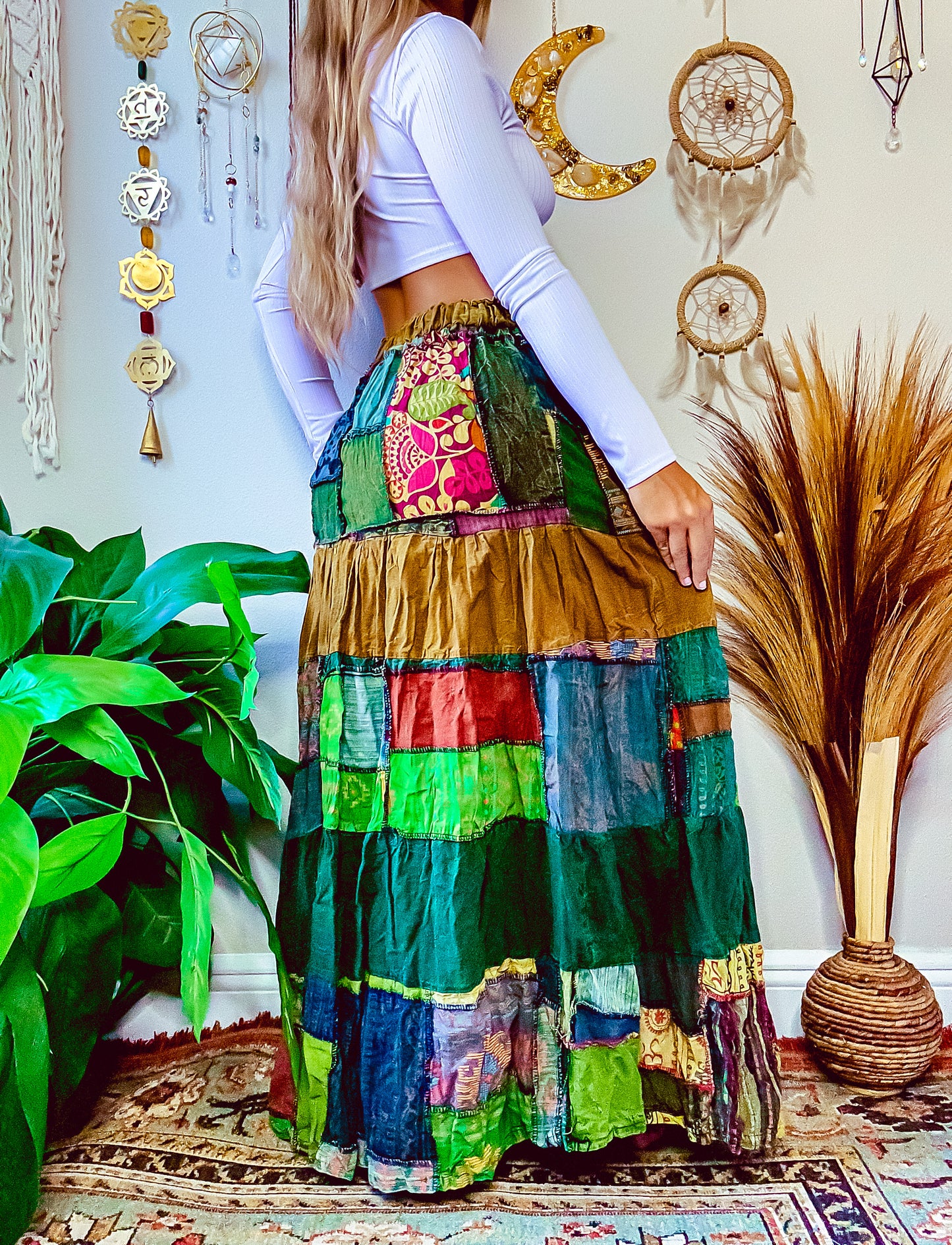WOODLAND PATCHWORK SKIRT - FOREST TONED