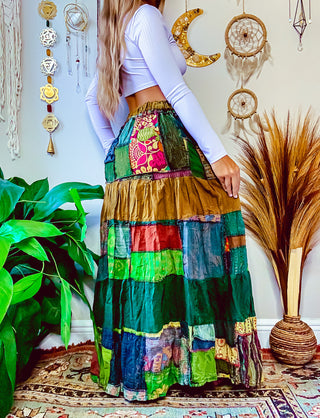 WOODLAND PATCHWORK SKIRT - FOREST TONED